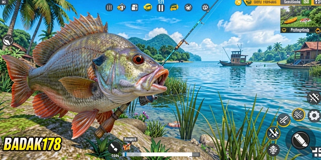 Tampilan gameplay memancing yang seru dan mendebarkan.