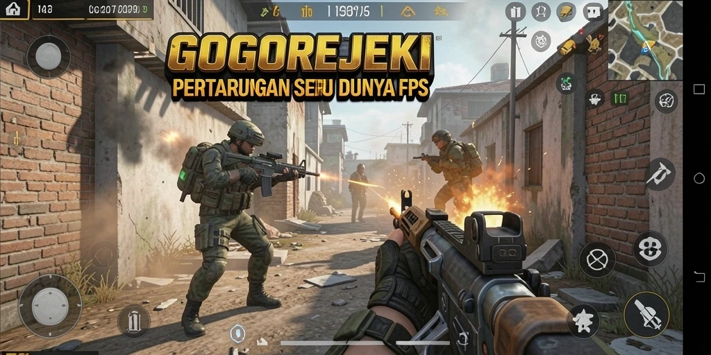 Tampilan gameplay seru GOGOREJEKI dengan aksi FPS intens.