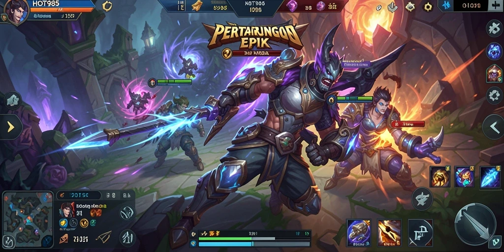 Screenshot HOT985 memperlihatkan aksi pertarungan seru dalam permainan MOBA.