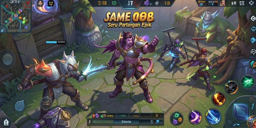 Gameplay seru JKT8 dengan pertarungan taktis di arena.