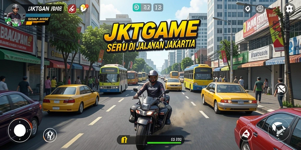 Tampilan gameplay JKTGAME menunjukkan balapan mendebarkan di jalanan Jakarta.
