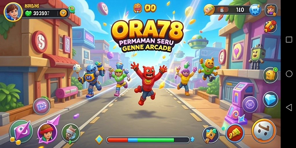 Tangkapan layar utama ORA78 menampilkan aksi seru dalam permainan Arcade.