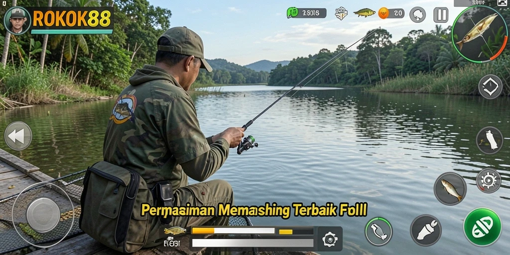 Screenshot ROKOK88 menunjukkan gameplay memancing yang dinamis dan menarik.