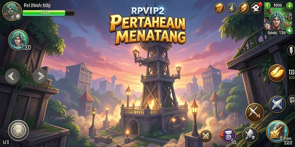 Screenshot gameplay RPVIP2 menampilkan menara pertahanan yang siap menghadapi serangan musuh.