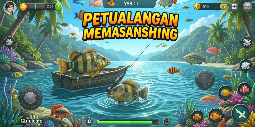 Tampilan gameplay Y89 yang menarik saat memancing di danau.